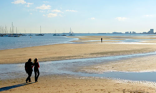 People walking on the beach.